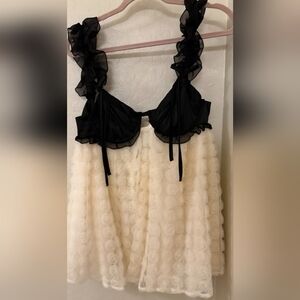 🔥HOT🥵!! Poppy Black and Cream Mini Dress Victoria Secret For Love & Lemons